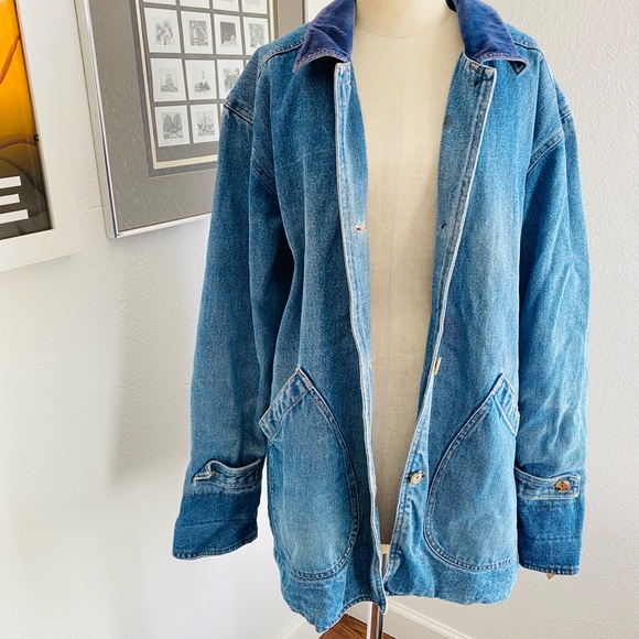 Vintage Plaid Lined Denim Long Jacket Duster